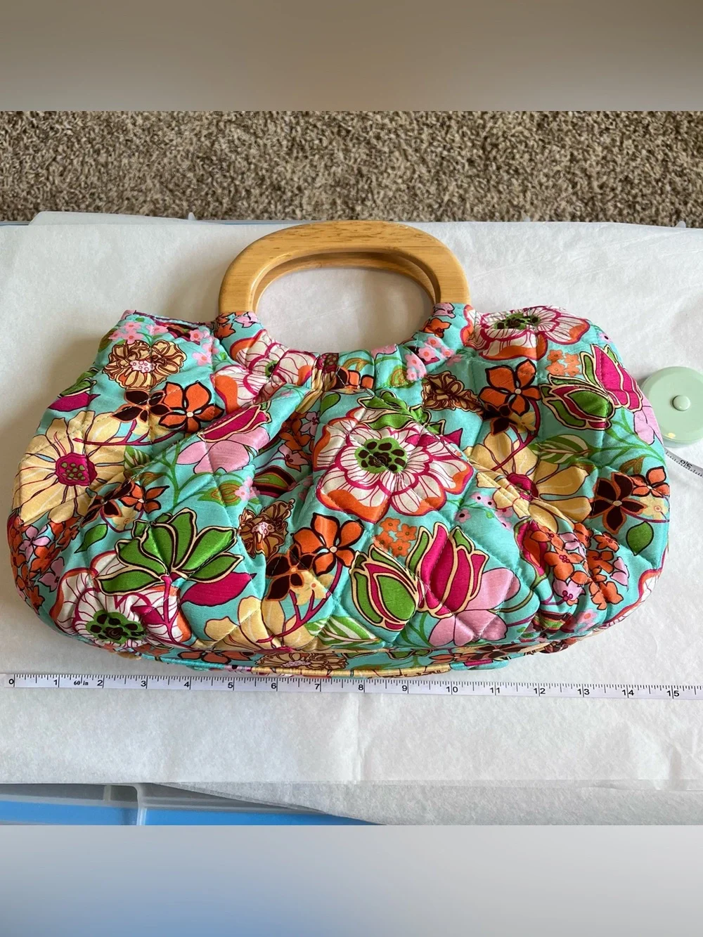 Vera Bradley VTG Y2K Kelly Wooden Handle Satchel Clutch Evening Bag Purse EUC